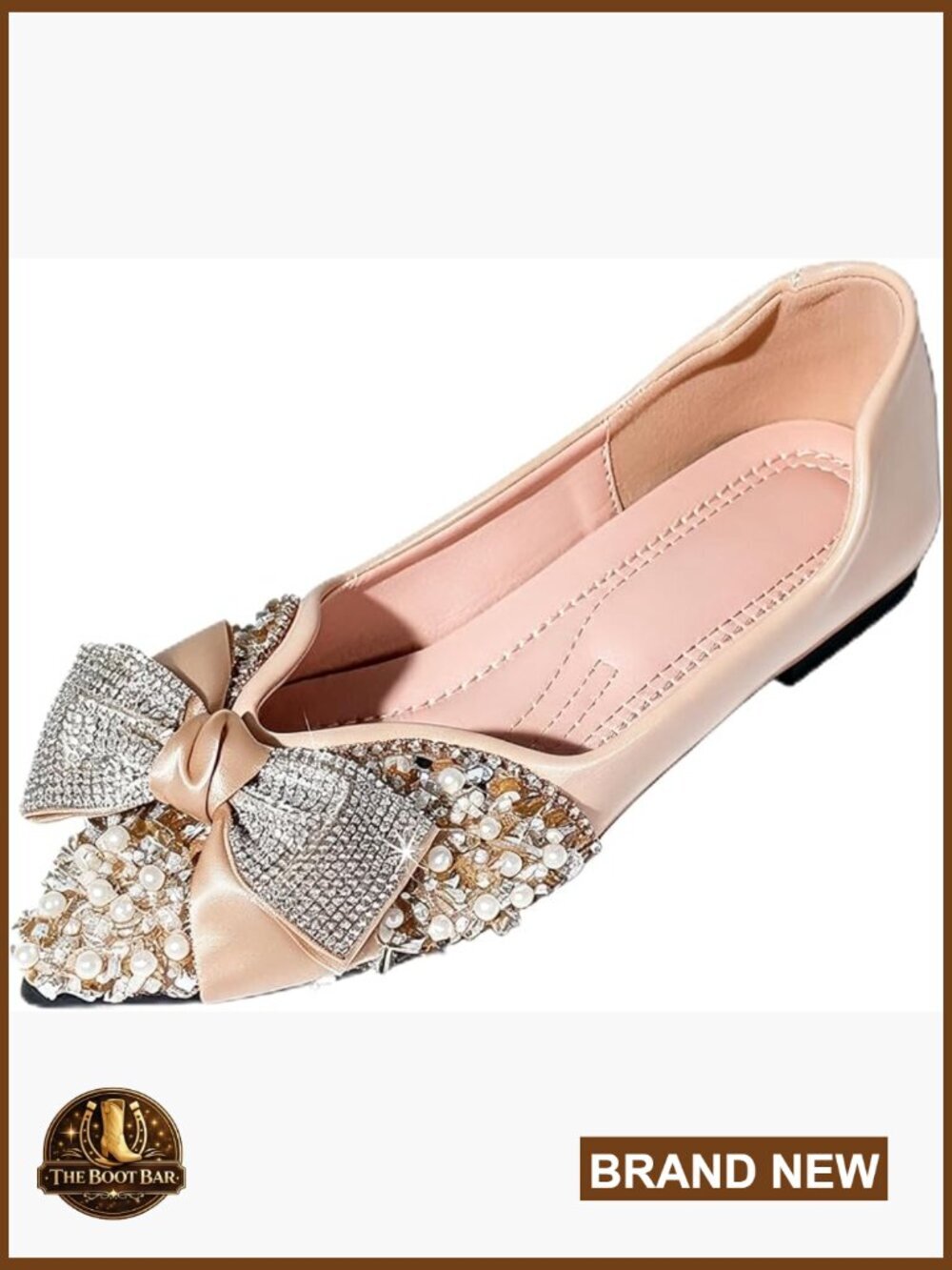 Women Rhinestone Pointed Toe Ballet Flats Dressy Slip On Wedding Comfort Shoes